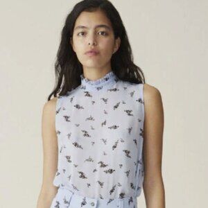 Ganni Sleeveless Sheer Floral Mock Neck Blouse